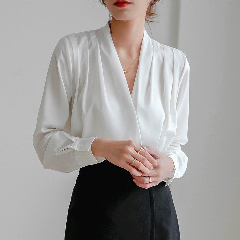 Women’s Long Sleeve V - Neck Blouse with Satin Finish