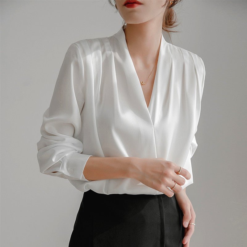 Women’s Long Sleeve V - Neck Blouse with Satin Finish