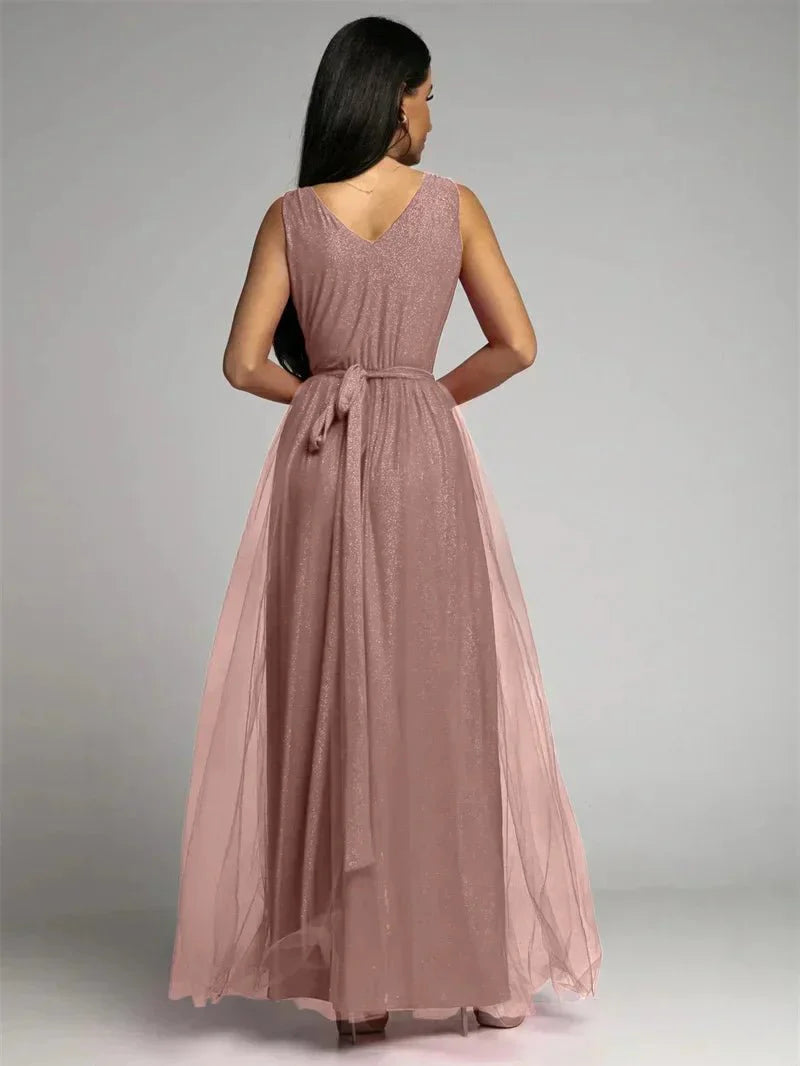 Women’s Maxi Evening Dress with V - Neck and Front Split