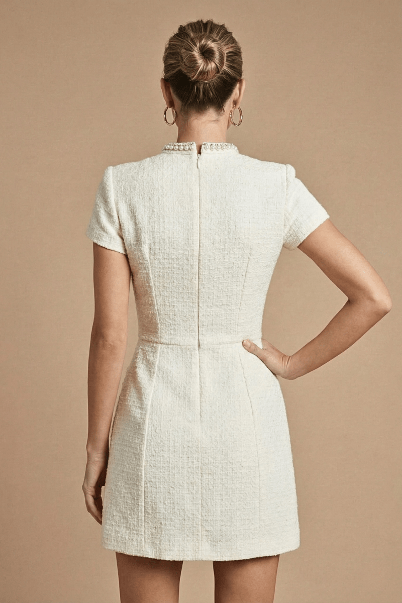 Women’s Mini Dress with Pearl Trim and Pocket Detailing