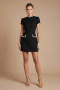 Women’s Mini Dress with Pearl Trim and Pocket Detailing