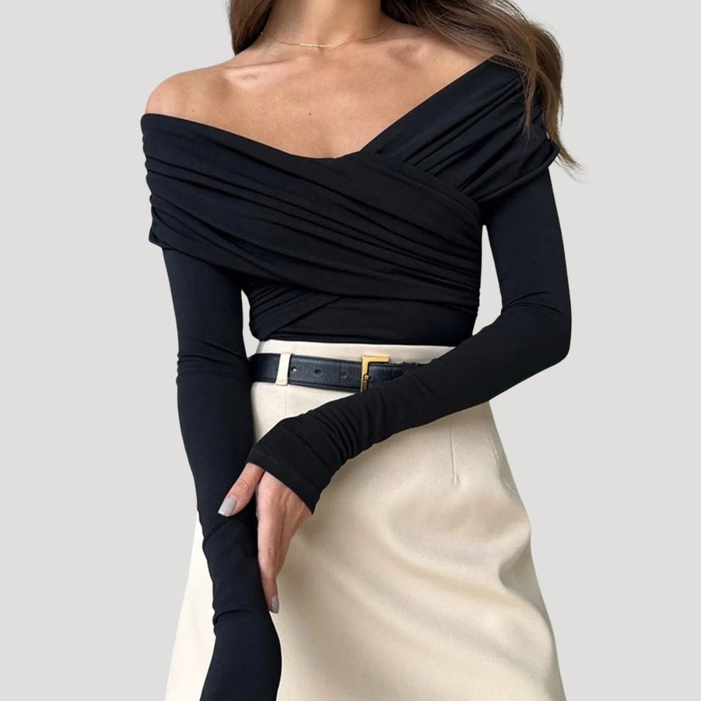 Women’s Off - Shoulder Long Sleeve Top with Wrap Front Design