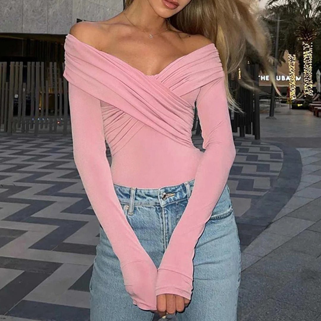 Women’s Off - Shoulder Long Sleeve Top with Wrap Front Design