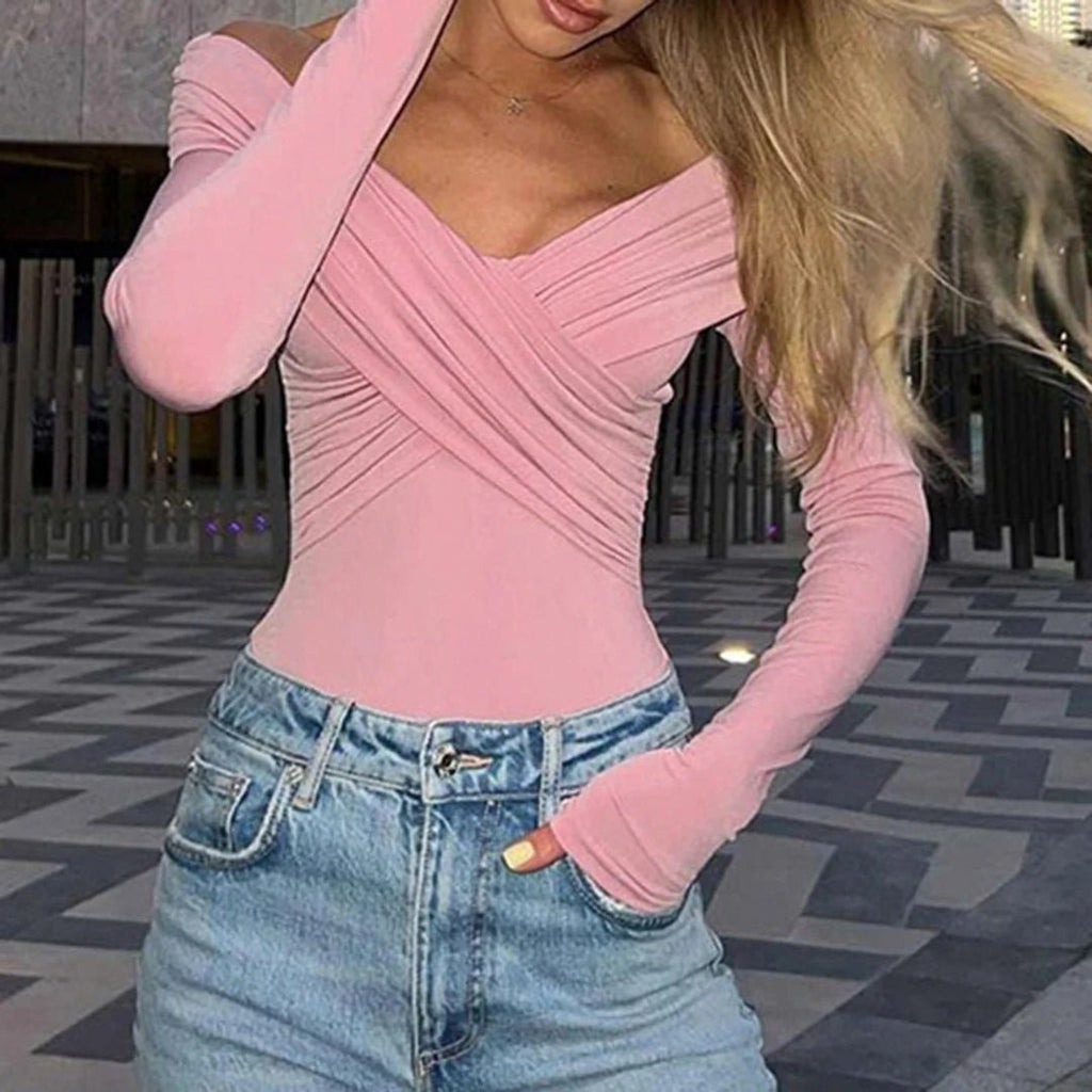 Women’s Off - Shoulder Long Sleeve Top with Wrap Front Design