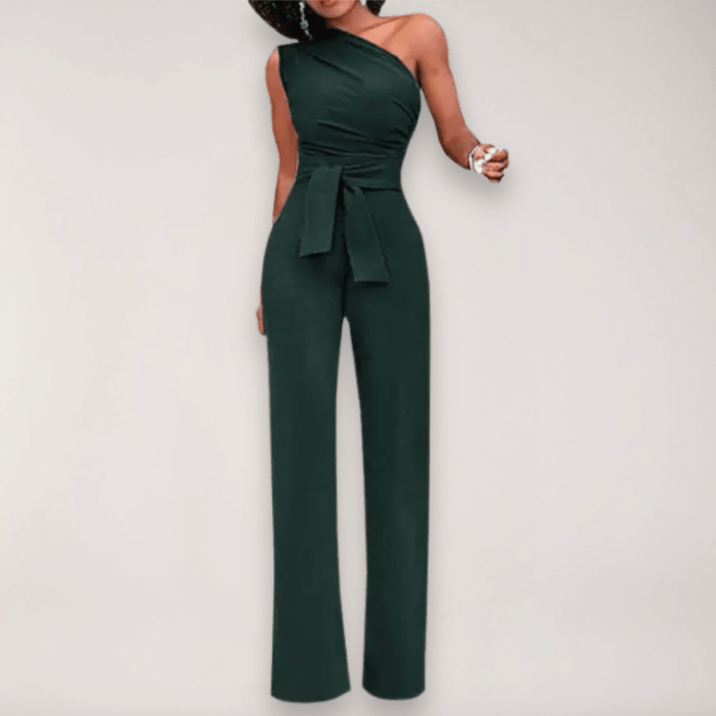 Women’s One - Shoulder Jumpsuit with Tie Waist and Straight Leg