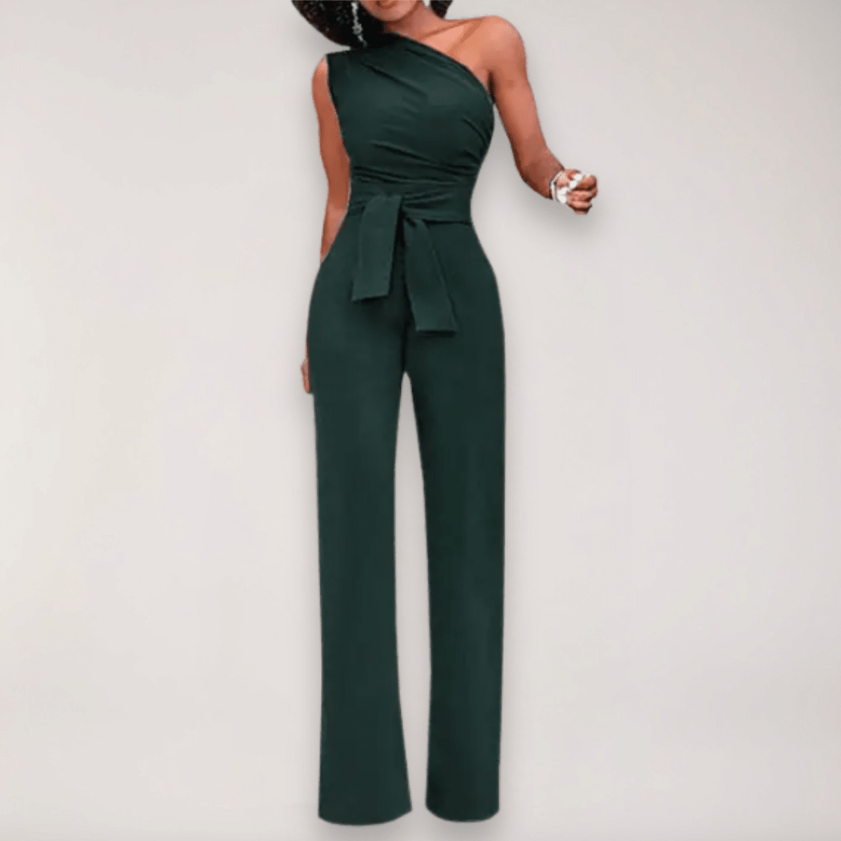 Women’s One - Shoulder Jumpsuit with Tie Waist and Straight Leg