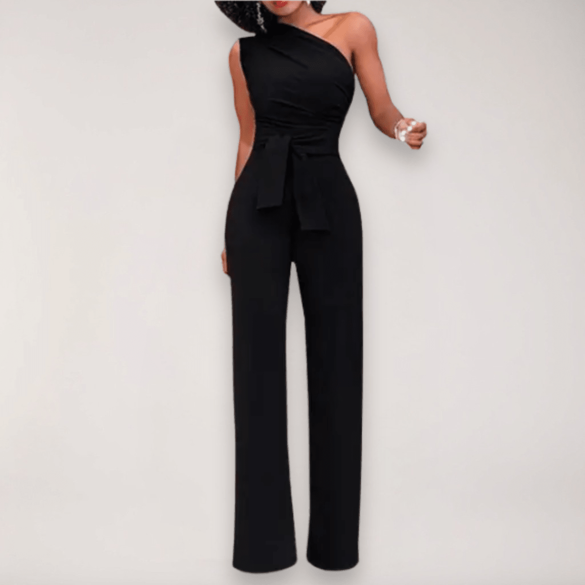 Women’s One - Shoulder Jumpsuit with Tie Waist and Straight Leg