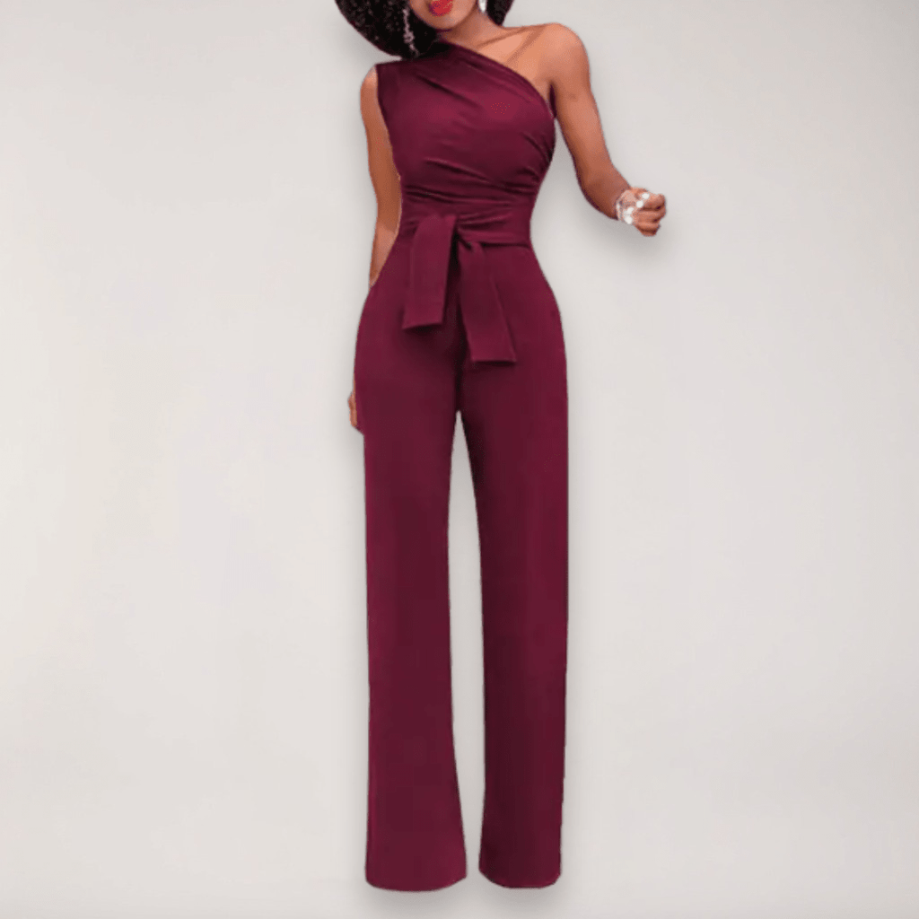 Women’s One - Shoulder Jumpsuit with Tie Waist and Straight Leg