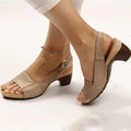 Women’s Open - Toe Slingback Sandals with Low Heel and Side Button Detail