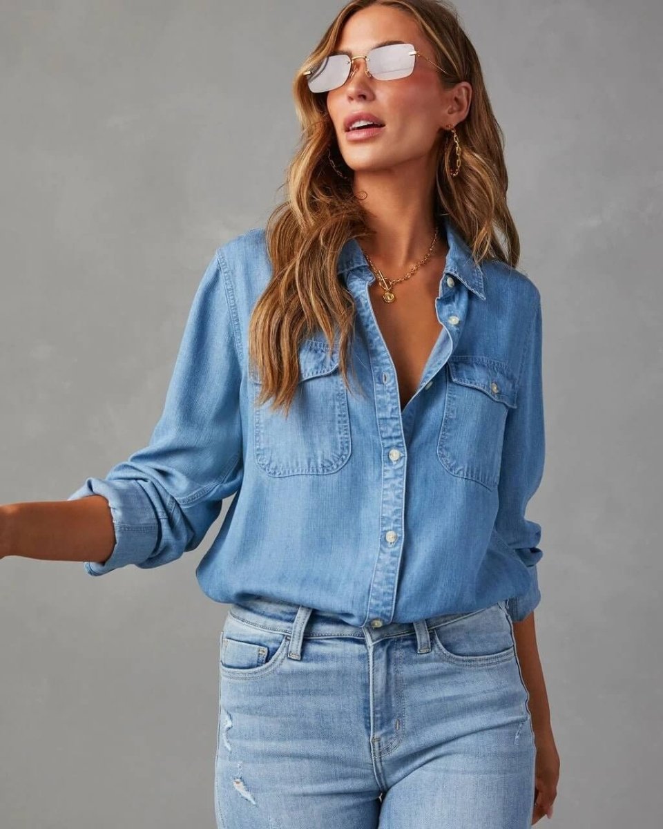 Women’s Oversized Button - Up Shirt with Chest Pockets