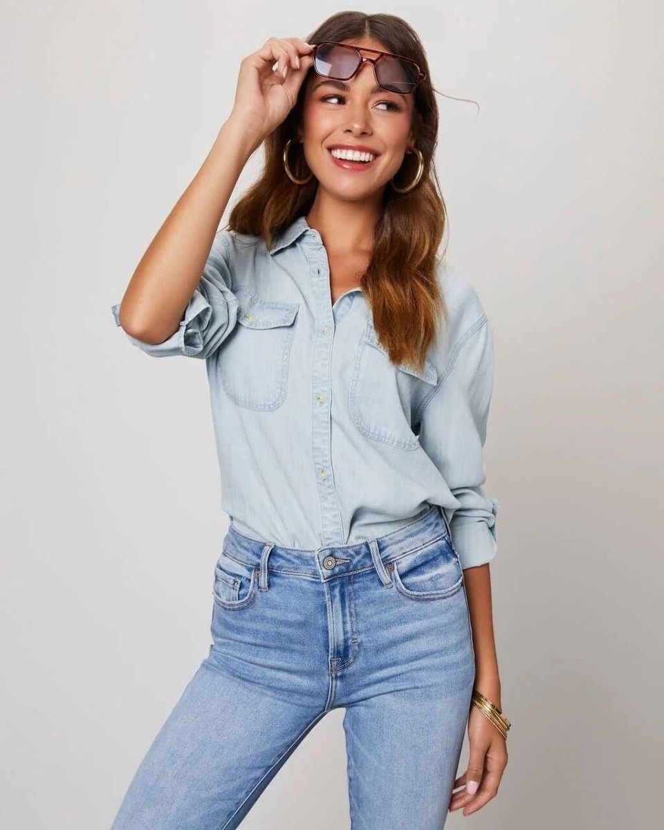 Women’s Oversized Button - Up Shirt with Chest Pockets