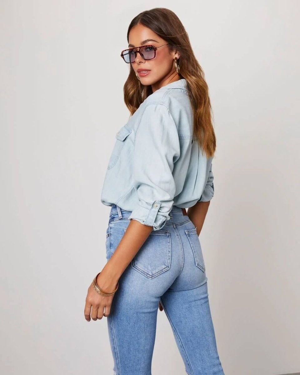 Women’s Oversized Button - Up Shirt with Chest Pockets