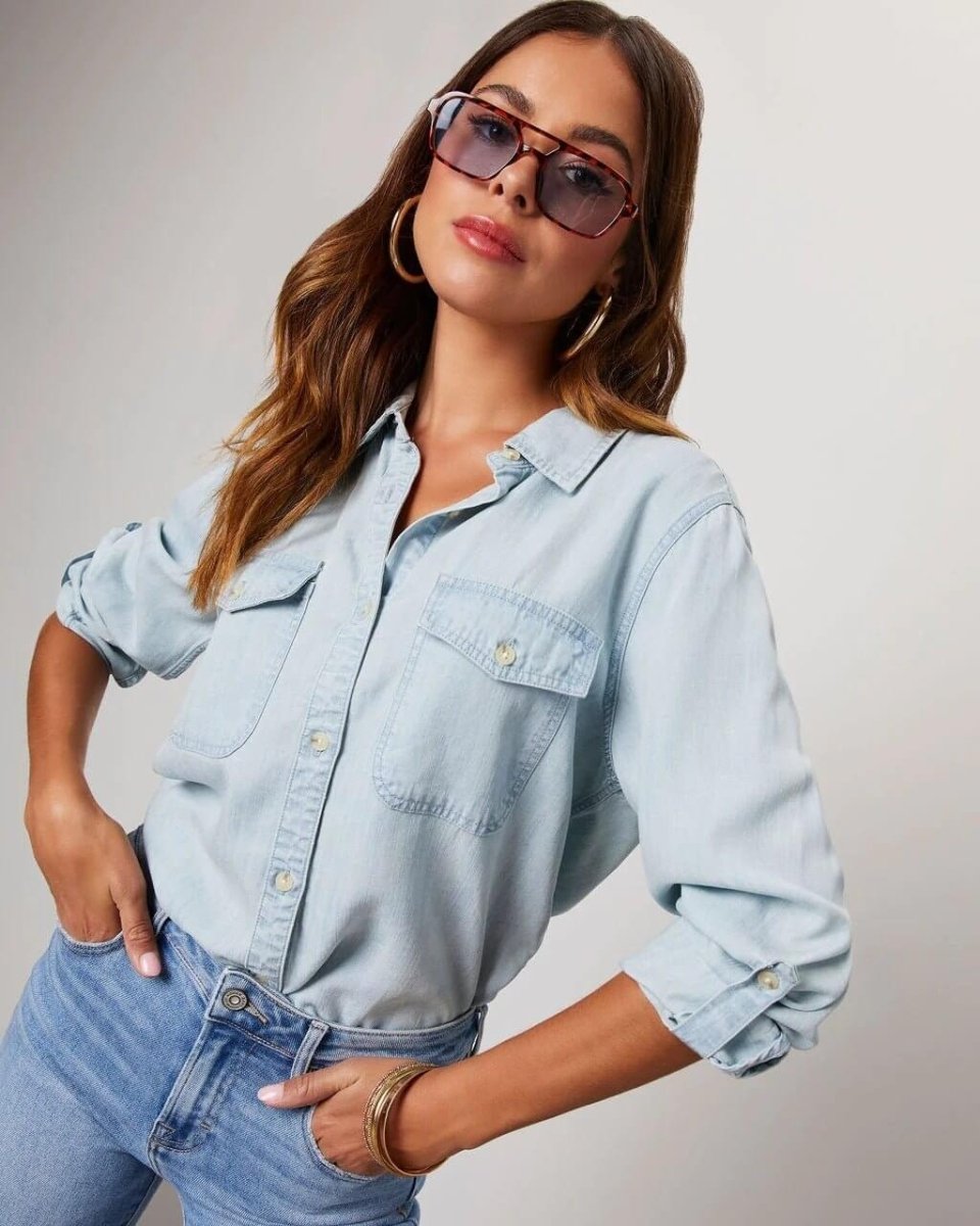 Women’s Oversized Button - Up Shirt with Chest Pockets