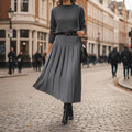 Women’s Pleated Midi Skirt with High Waist and Belt