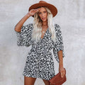 Women’s Printed Tie - Front Short Jumpsuit with Relaxed Fit