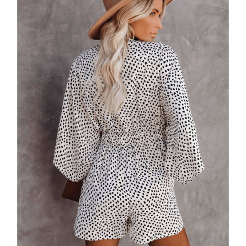 Women’s Printed Tie - Front Short Jumpsuit with Relaxed Fit