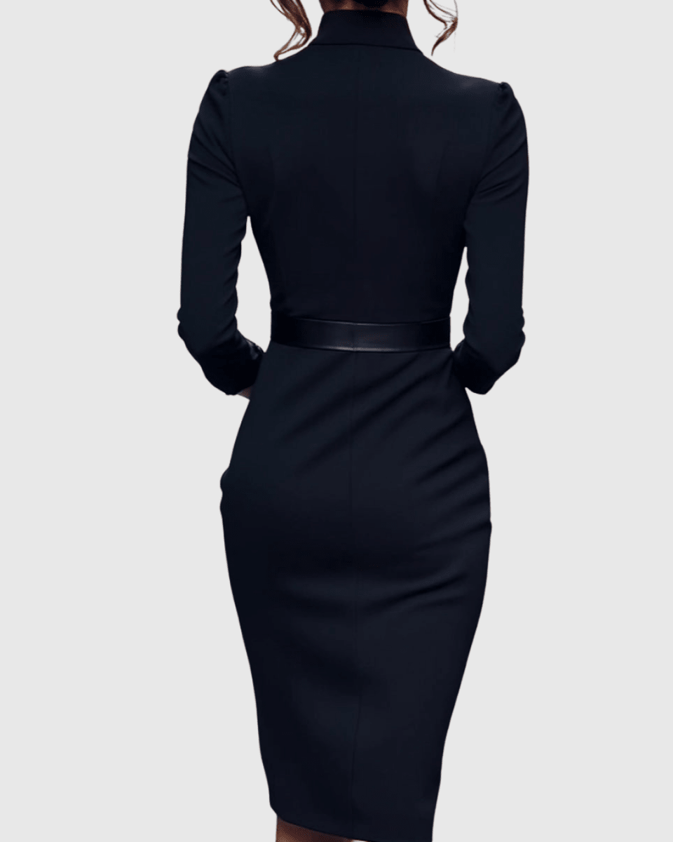 Women’s Refined Belted Midi Dress with Tailored Silhouette for Elegant Occasions