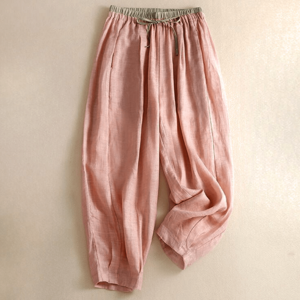 Women’s Relaxed Drawstring Linen - Blend Pants – High - Waist Loose Fit