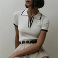Women’s Ribbed Contrast Trim Polo Shirt – Tailored Slim Fit