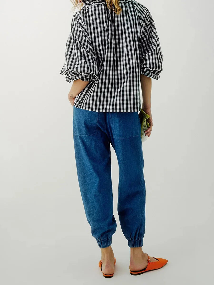Women’s Ruffle Tie - Neck Blouse – Voluminous Puff Sleeves