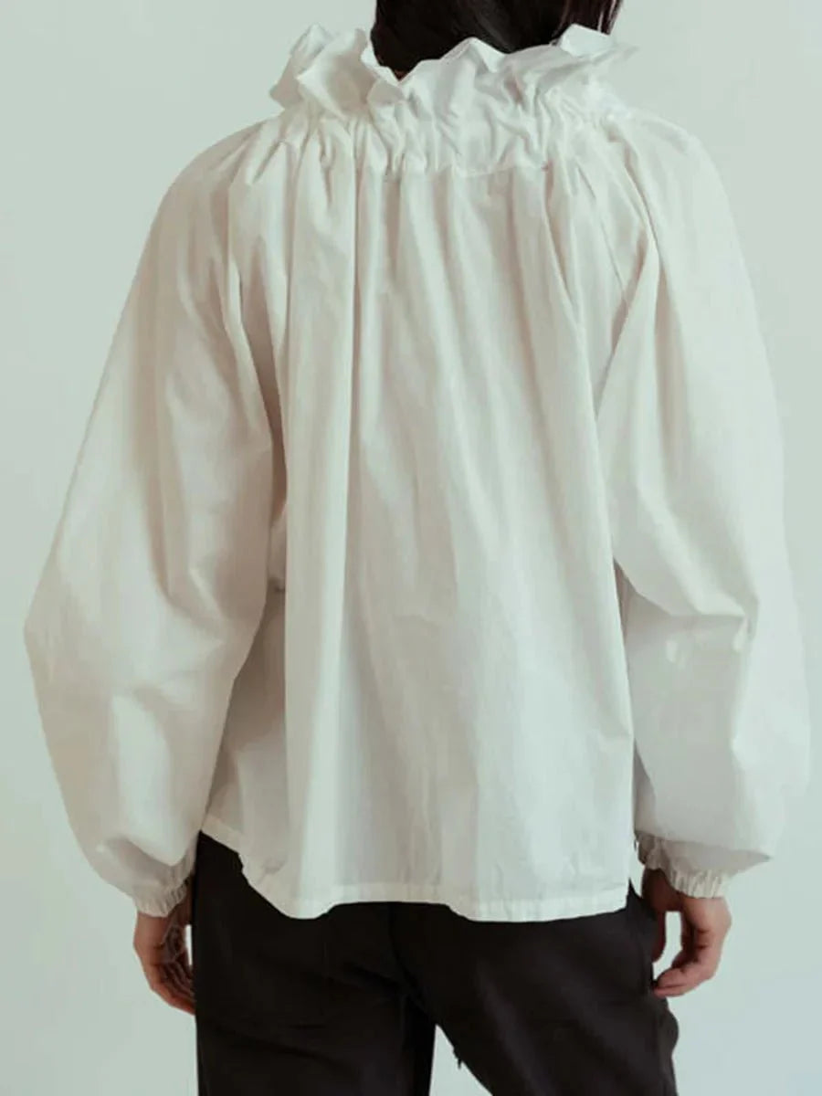Women’s Ruffle Tie - Neck Blouse – Voluminous Puff Sleeves