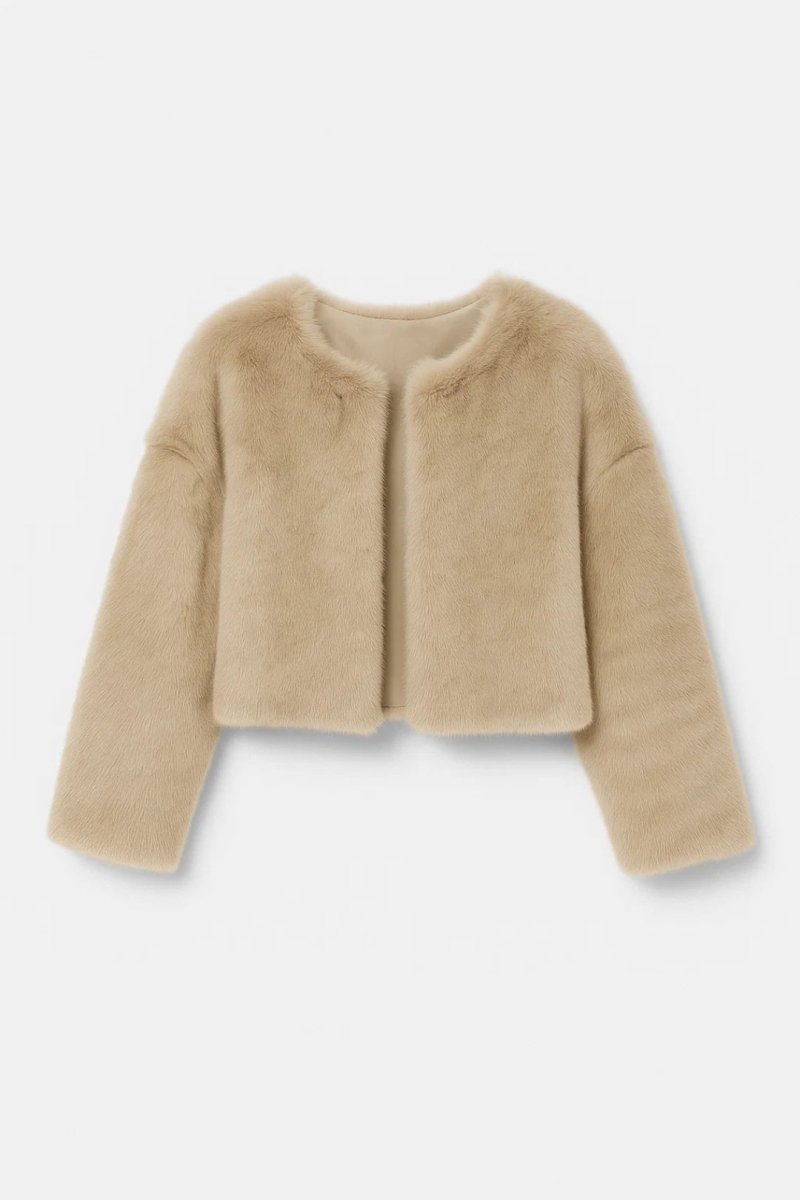 Women’s Short Faux Fur Jacket – Cropped Elegant Layer for Evening and Casual Wear