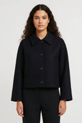 Women’s Short Minimalist Jacket – Structured Button - Up Design, Lined and Warm