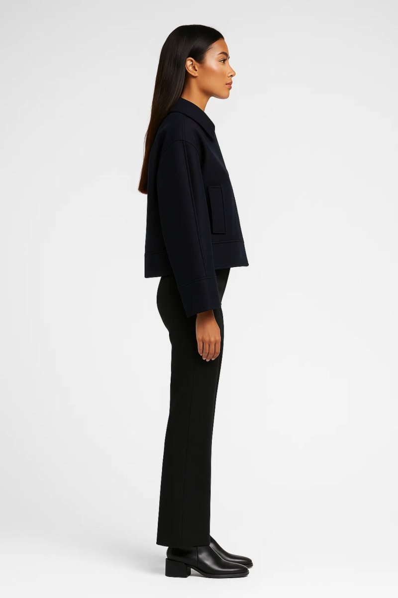 Women’s Short Minimalist Jacket – Structured Button - Up Design, Lined and Warm