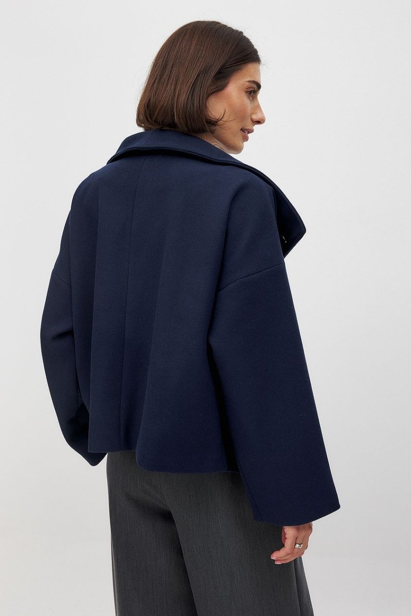 Women’s Short Wool Jacket – Double - Breasted Front with Oversized Collar
