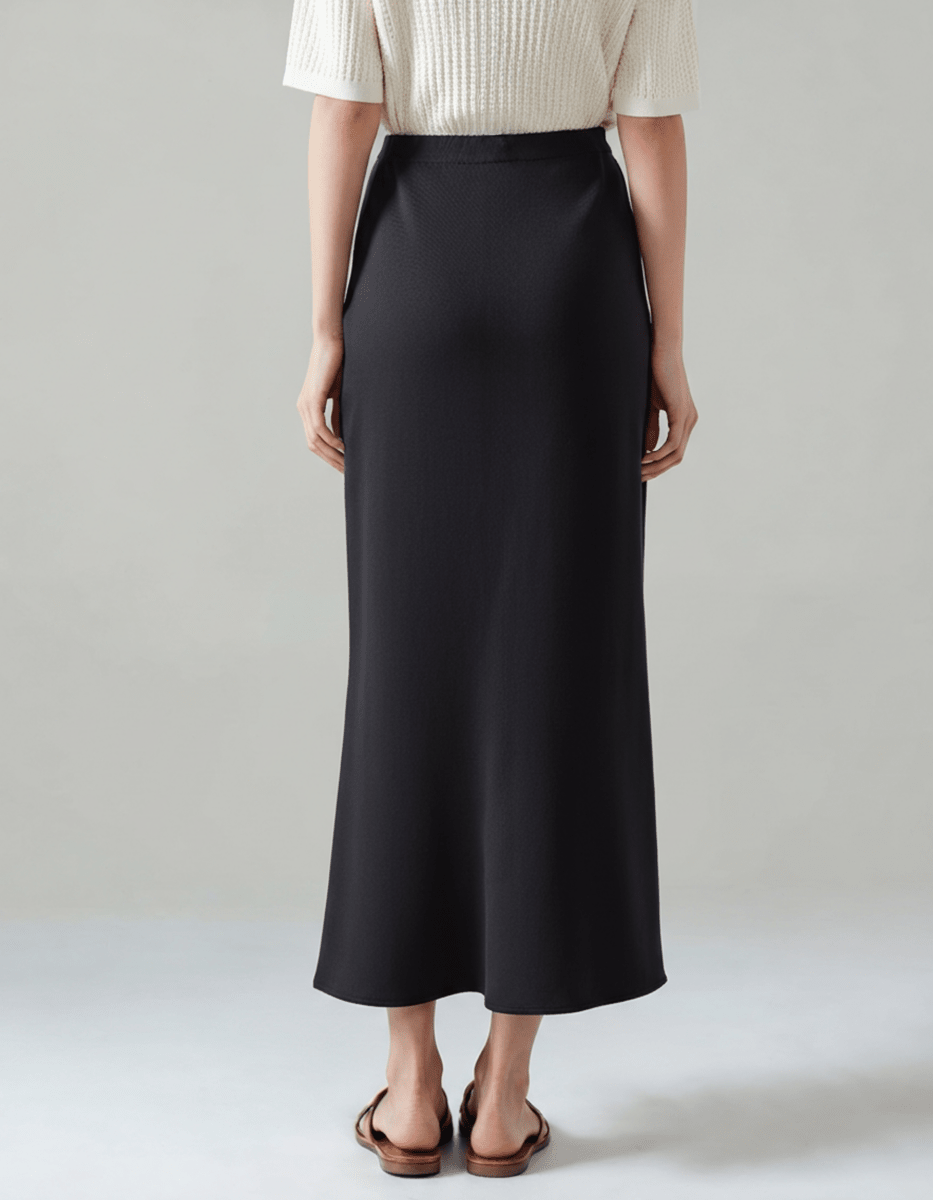 Women’s Silk Solid Midi Skirt with Elastic Waistband