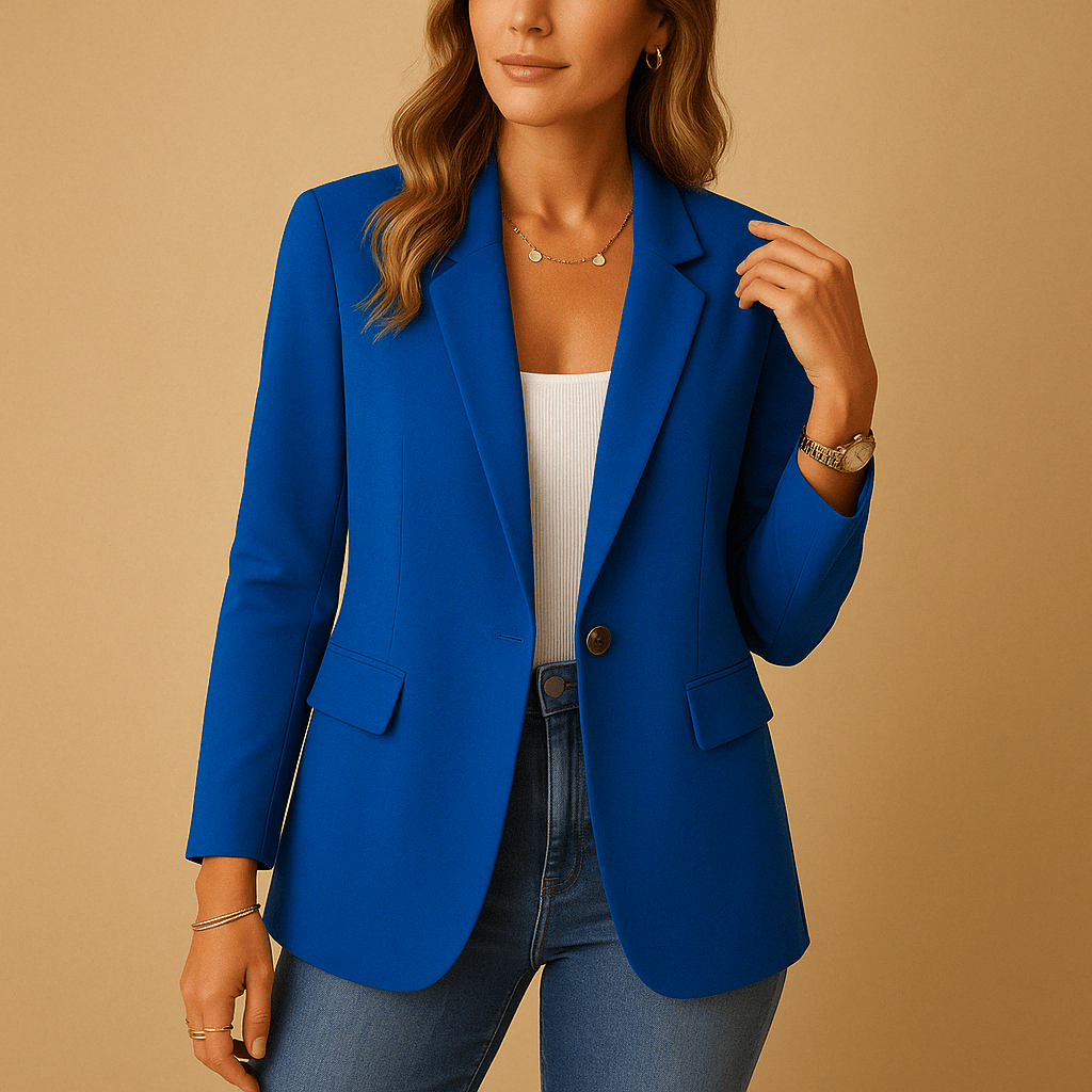 Women’s Single - Button Blazer with Notched Lapel and Long Sleeves