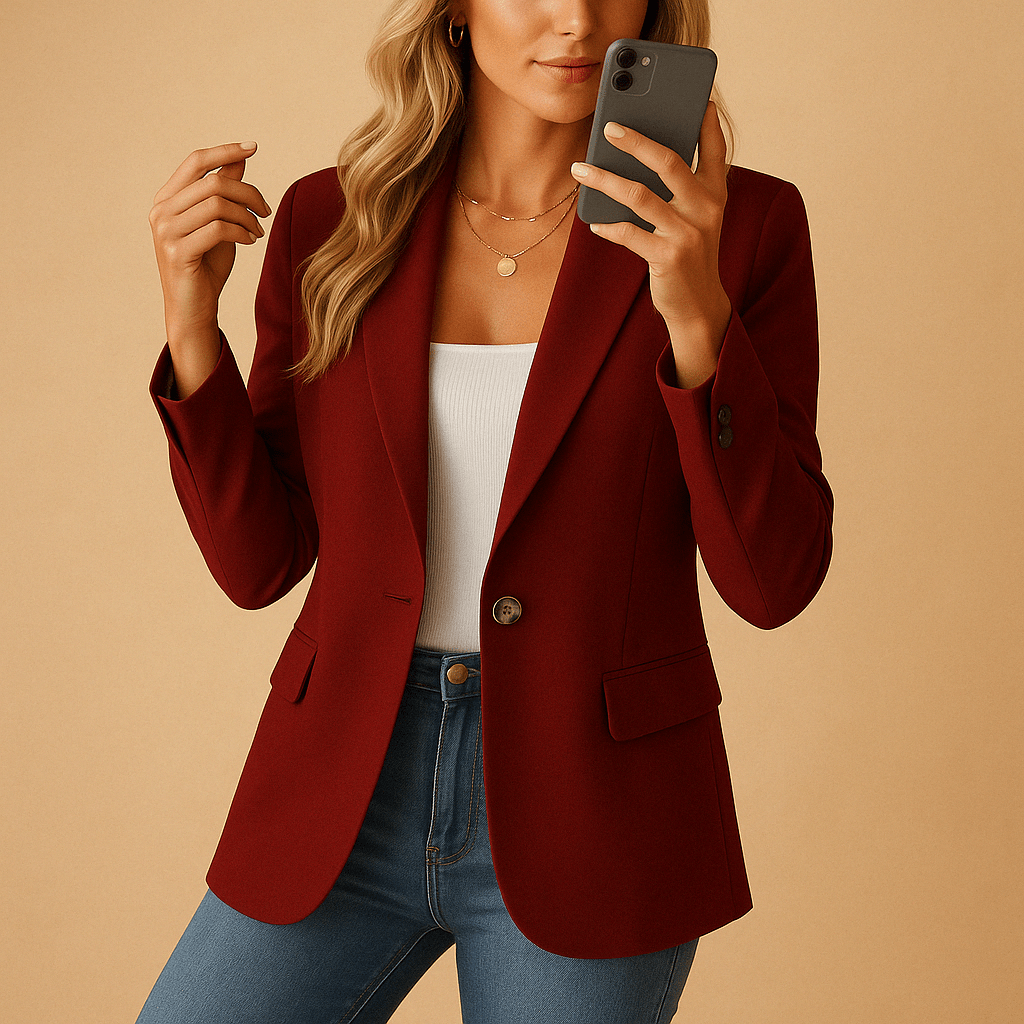 Women’s Single - Button Blazer with Notched Lapel and Long Sleeves