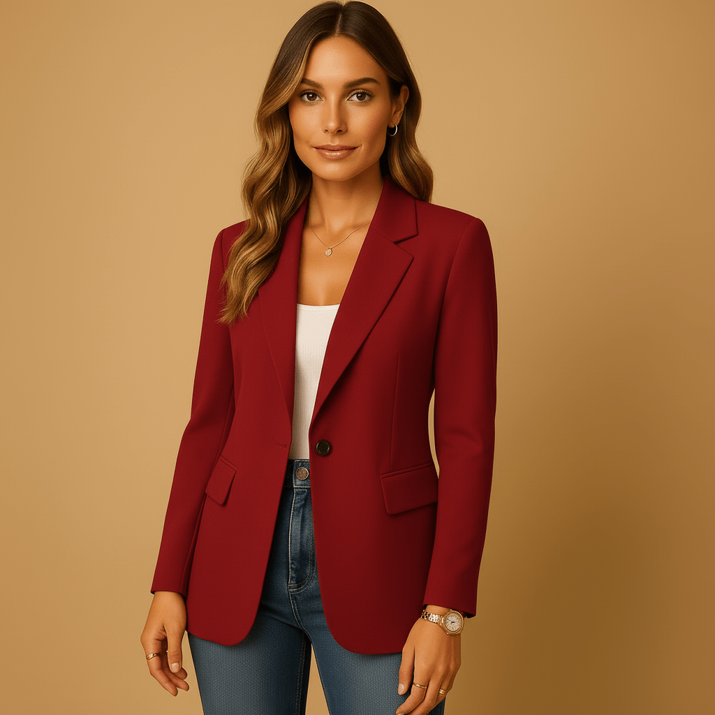 Women’s Single - Button Blazer with Notched Lapel and Long Sleeves