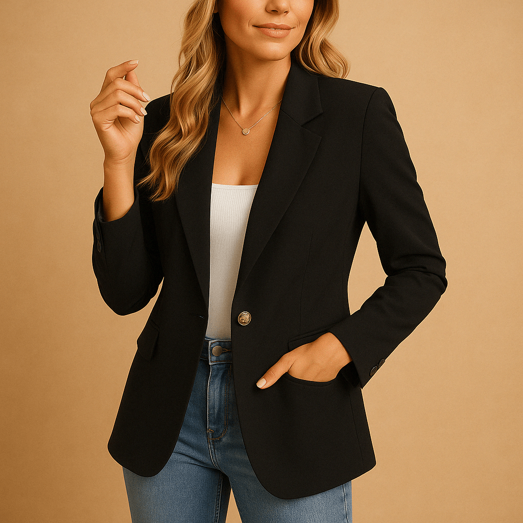 Women’s Single - Button Blazer with Notched Lapel and Long Sleeves