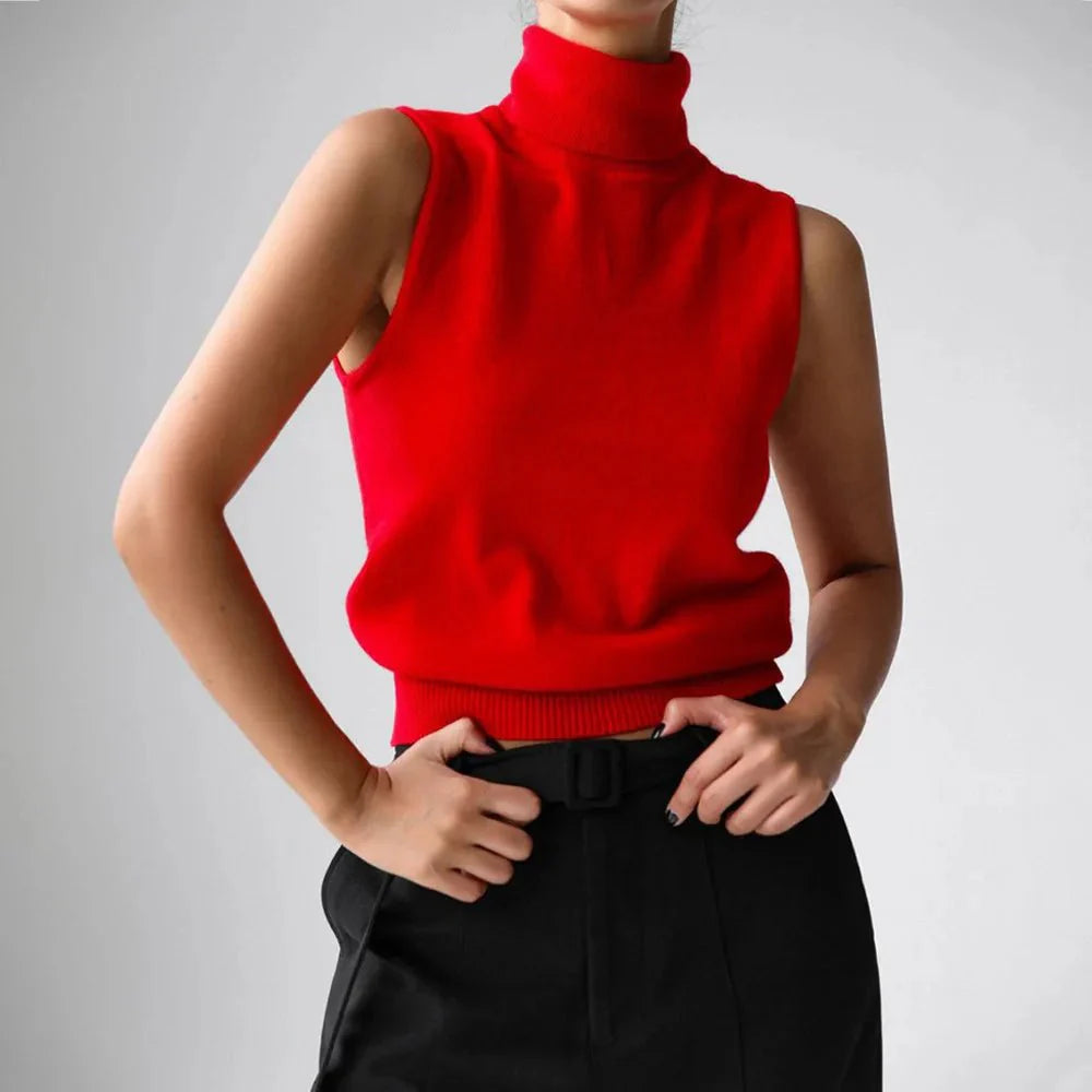 Women’s Sleeveless High - Neck Knit Top – Minimal Tailored Fit