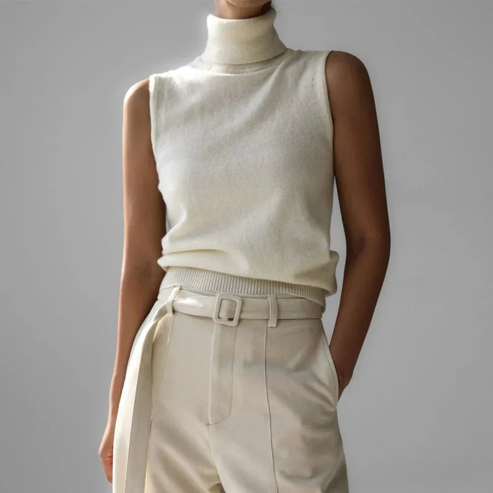 Women’s Sleeveless High - Neck Knit Top – Minimal Tailored Fit