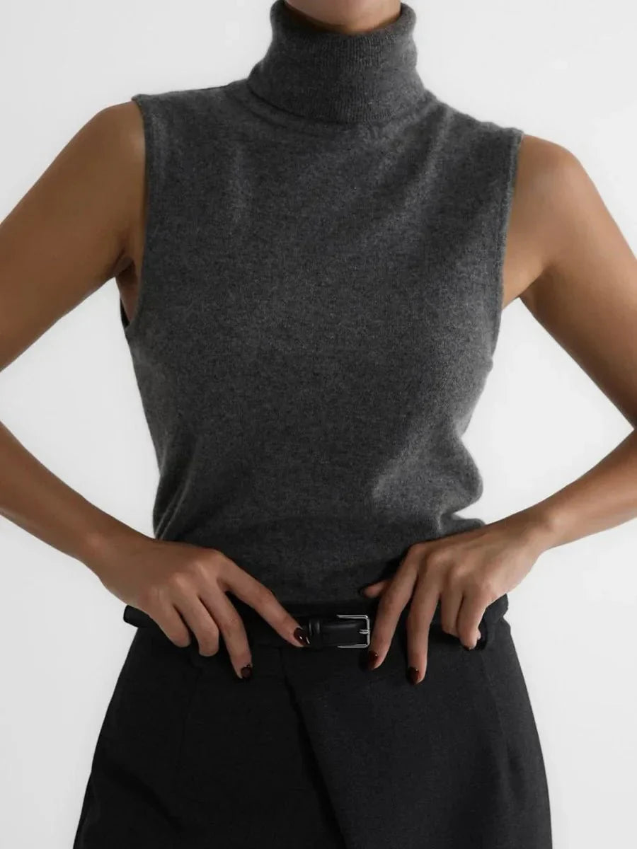 Women’s Sleeveless High - Neck Knit Top – Minimal Tailored Fit