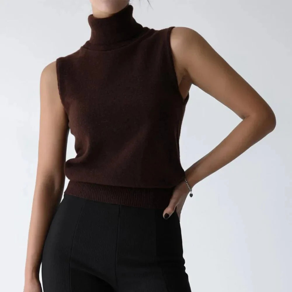 Women’s Sleeveless High - Neck Knit Top – Minimal Tailored Fit