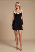 Women’s Sleeveless Mini Dress with Floral Appliqué Neckline and A - Line Skirt