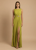 Women’s Sleeveless Pleated Maxi Dress with Elegant Side Slit