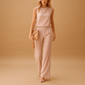 Women’s Sleeveless Wide Leg Jumpsuit with Round Neck and Mid - Waist Fit