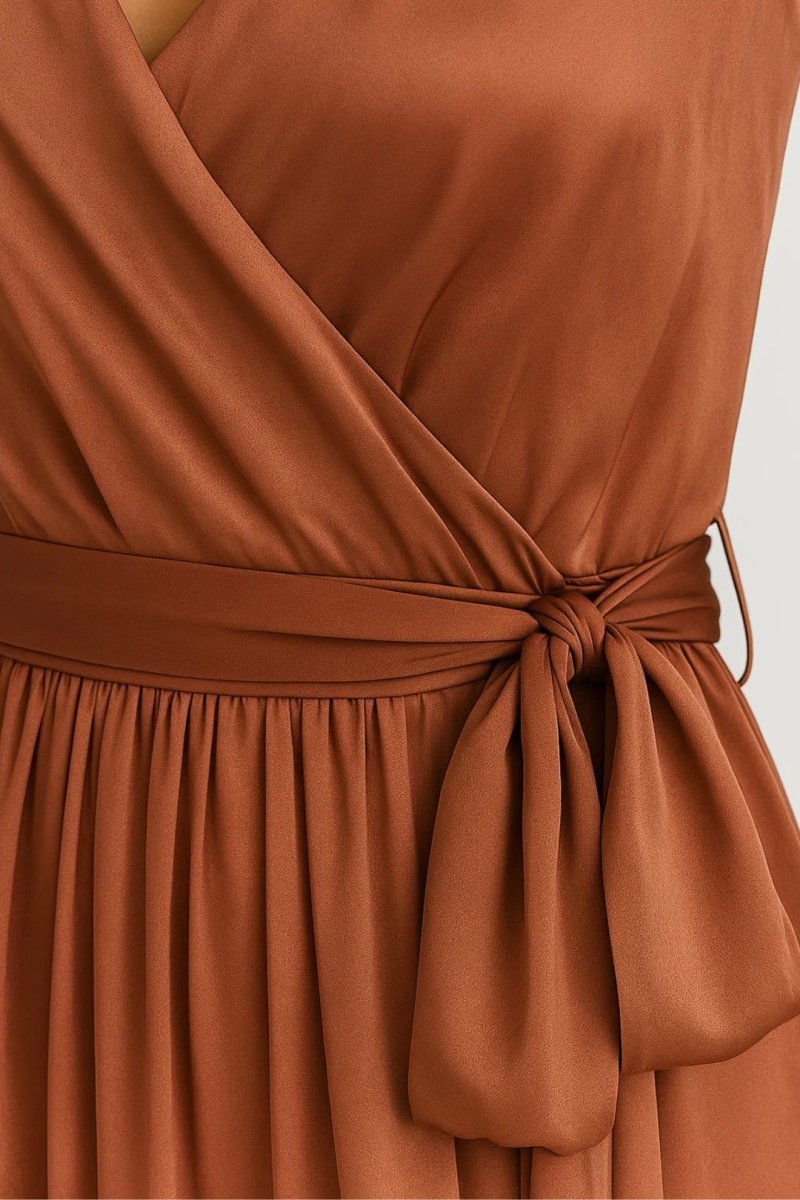 Women's Sleeveless Wrap Maxi Dress – Tie Waist and Front Slit Design