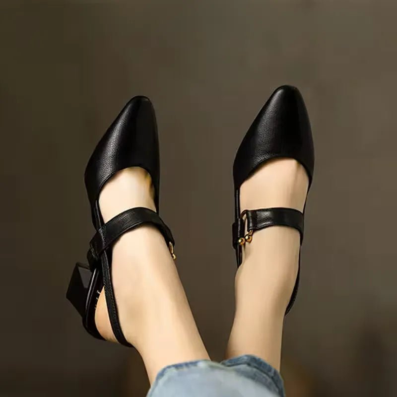 Women’s Slingback Block Heels with Buckle Detail – Elegant Everyday Silhouette
