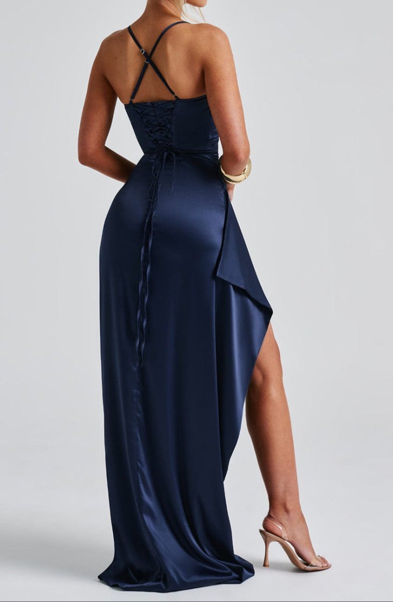 Women’s Spaghetti Strap Maxi Dress with Ruched Waist and High Side Slit