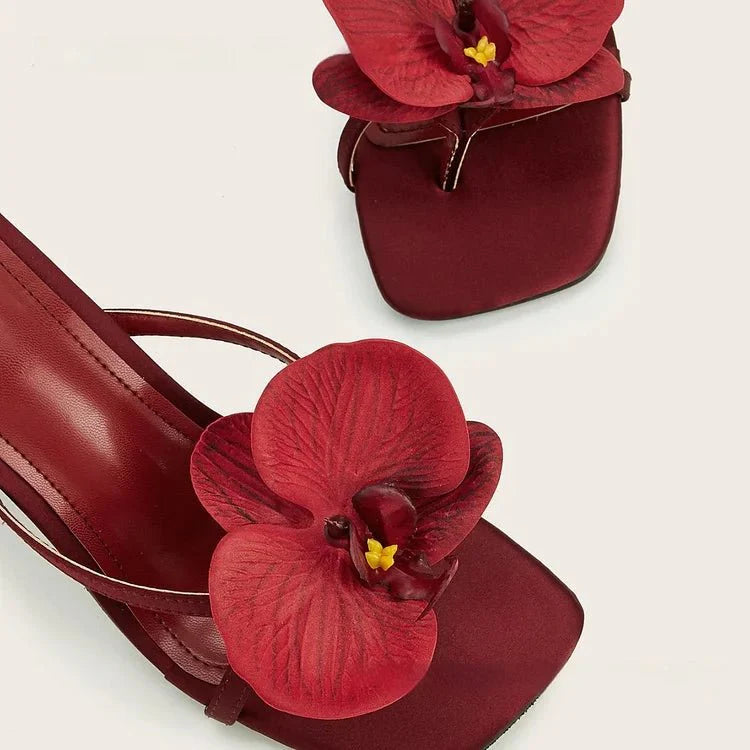 Women’s Square Toe High Heel Sandals with Floral Detail