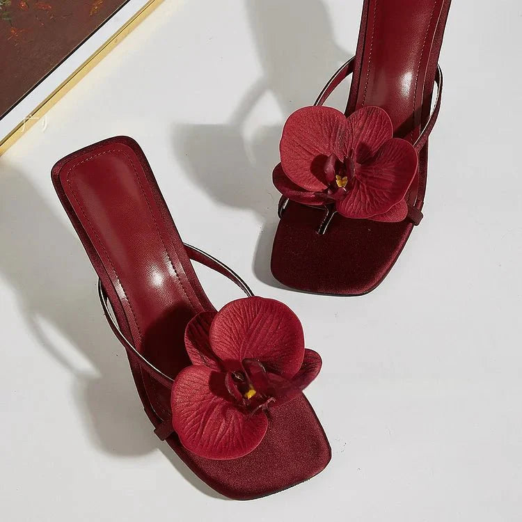 Women’s Square Toe High Heel Sandals with Floral Detail