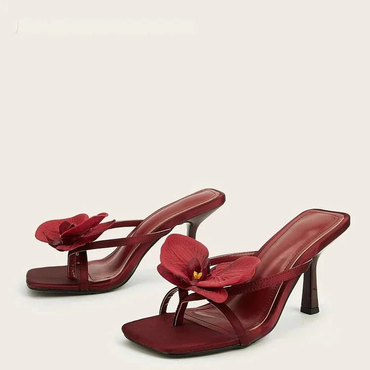 Women’s Square Toe High Heel Sandals with Floral Detail