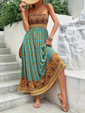 Women's Strapless Smocked Floral Paisley Print Maxi Dress