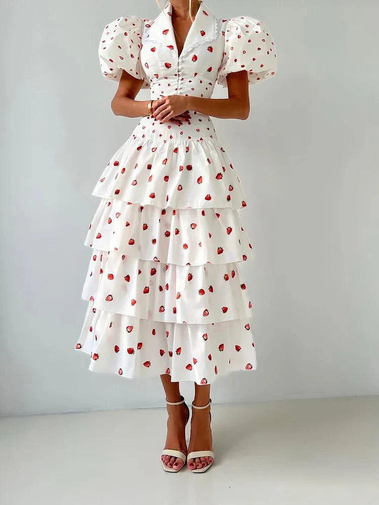 Women’s Strawberry Print Crop Top and Tiered Ruffle Skirt Two Piece Set