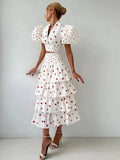 Women’s Strawberry Print Crop Top and Tiered Ruffle Skirt Two Piece Set